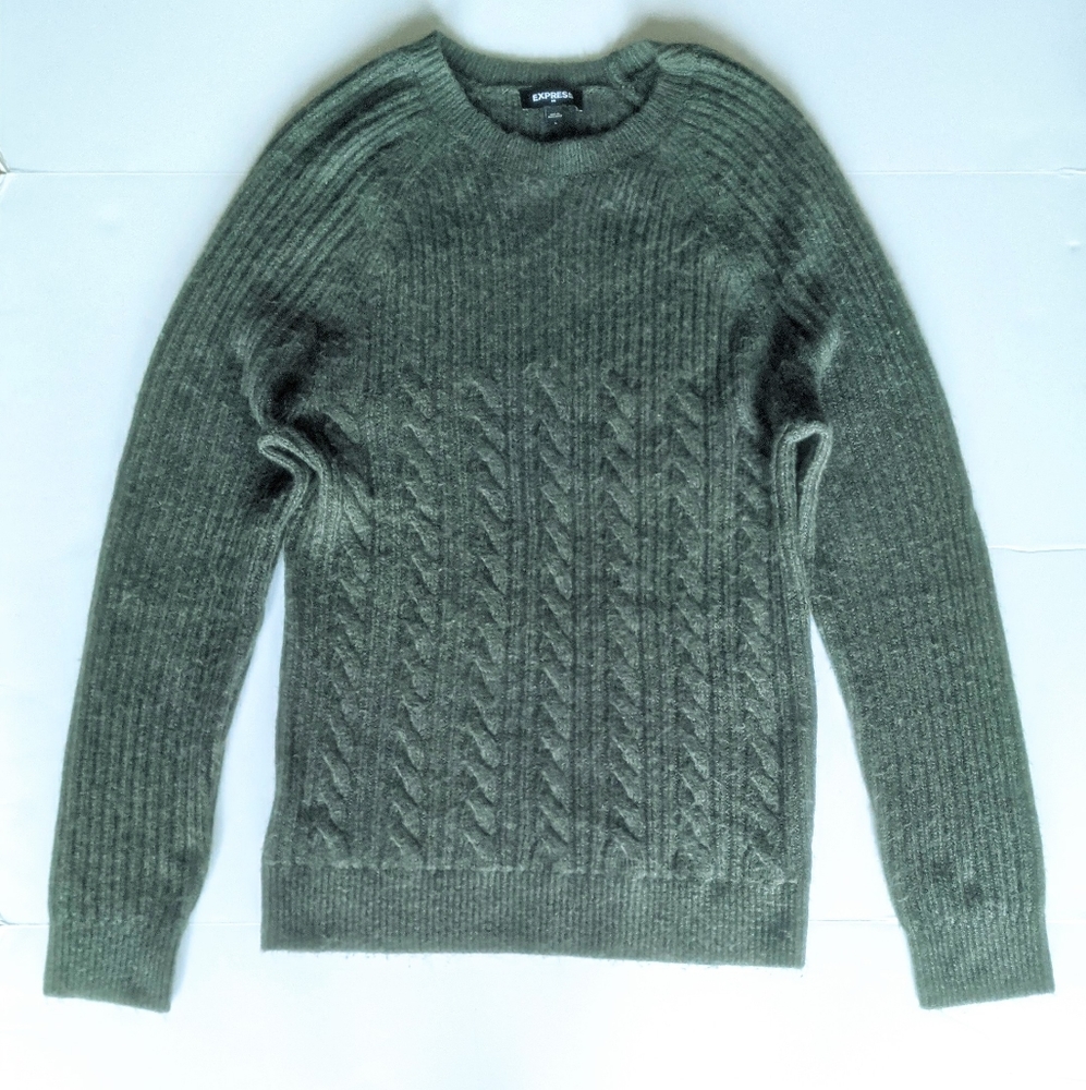 Express Olive Green Cable Knit Crewneck Sweater